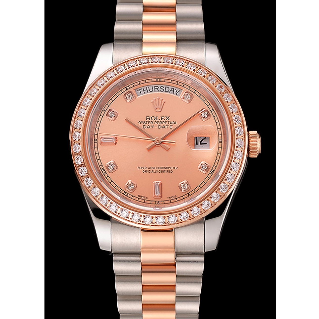 AAA Replica Watches Day-Date Bracelet Steel Rose Bezel Diamonds 1454107 And Swiss Rolex Gold Staineless 0718